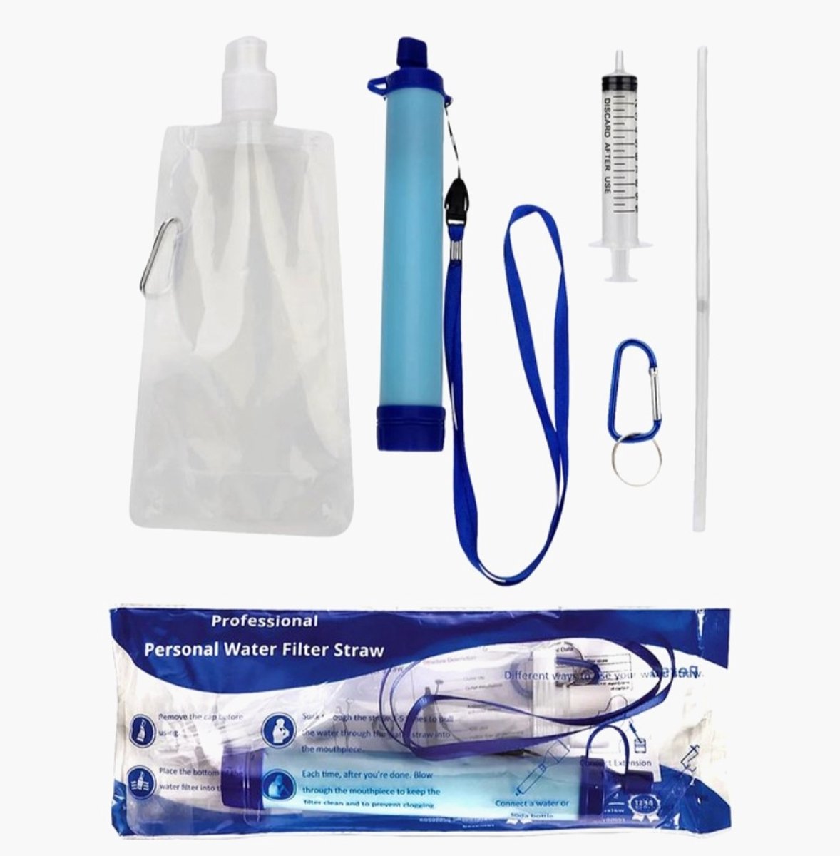 Merkloos Survival waterfilter Straw – Noodpakket