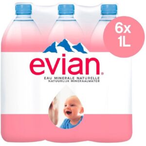 Evian mineraalwater 6×1 liter in gerecycled plastic